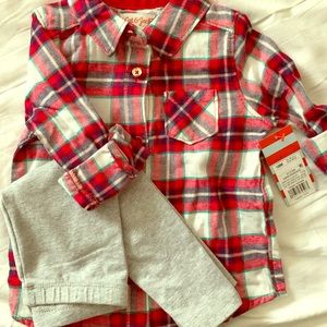 Plaid short & Grey leggings. 18m